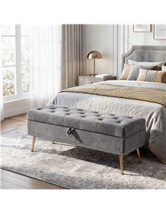 HOMCOM Storage Ottoman, Chenille Upholstered Ottoman Storage Box with Padded Seat, Metal Legs, 114 x 41 x 45 cm, Grey 2