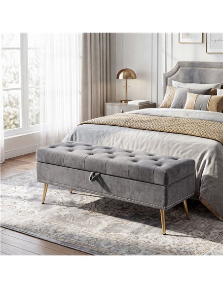 HOMCOM Storage Ottoman, Chenille Upholstered Ottoman Storage Box with Padded Seat, Metal Legs, 114 x 41 x 45 cm, Grey - pic 208999 | FastDaddyshop