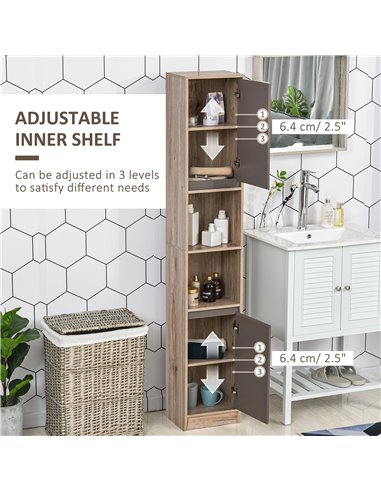 HOMCOM Freestanding Bathroom Storage Cabinet with 2 Cupboards, 2 Compartments, Grey & Brown