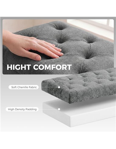 HOMCOM Storage Ottoman, Chenille Upholstered Ottoman Storage Box with Padded Seat, Metal Legs, 114 x 41 x 45 cm, Grey
