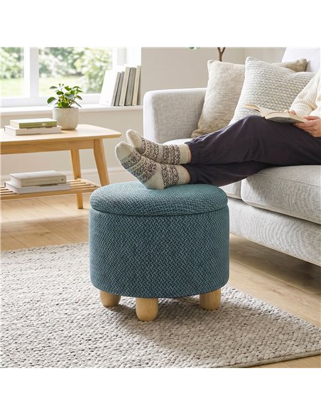 HOMCOM Storage Sitting Bench with Lid, Round Storage Ottoman with Rubberwood Legs, Dark Blue - pic 209008 | FastDaddyshop