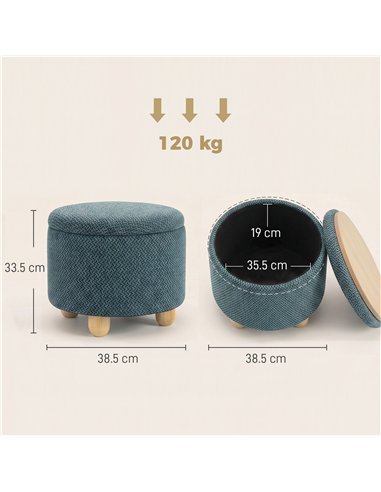 HOMCOM Storage Sitting Bench with Lid, Round Storage Ottoman with Rubberwood Legs, Dark Blue