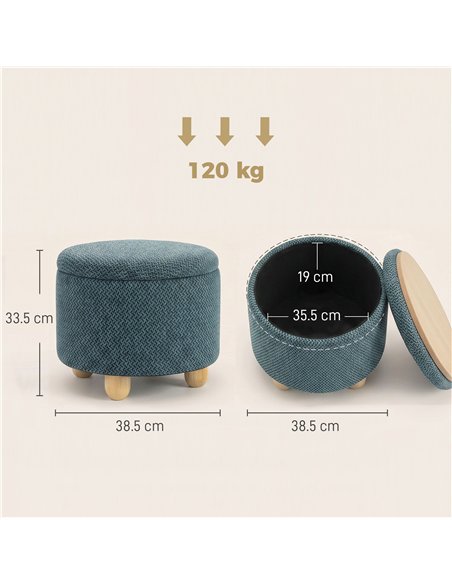 HOMCOM Storage Sitting Bench with Lid, Round Storage Ottoman with Rubberwood Legs, Dark Blue - pic 209009 | FastDaddyshop