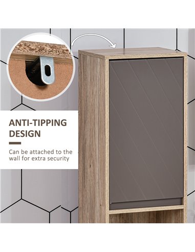 HOMCOM Freestanding Bathroom Storage Cabinet with 2 Cupboards, 2 Compartments, Grey & Brown