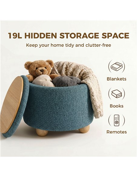 HOMCOM Storage Sitting Bench with Lid, Round Storage Ottoman with Rubberwood Legs, Dark Blue - pic 209011 | FastDaddyshop
