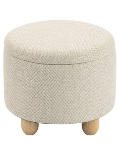 HOMCOM Storage Sitting Bench with Lid, Round Storage Ottoman with Rubberwood Legs, Beige