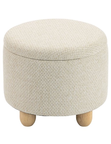 HOMCOM Storage Sitting Bench with Lid, Round Storage Ottoman with Rubberwood Legs, Beige - pic 209016 | FastDaddyshop
