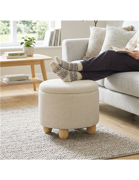 HOMCOM Storage Sitting Bench with Lid, Round Storage Ottoman with Rubberwood Legs, Beige - pic 209017 | FastDaddyshop
