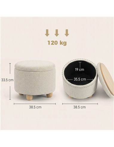 HOMCOM Storage Sitting Bench with Lid, Round Storage Ottoman with Rubberwood Legs, Beige
