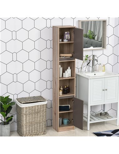 HOMCOM Freestanding Bathroom Storage Cabinet with 2 Cupboards, 2 Compartments, Grey & Brown