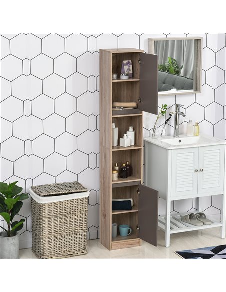 HOMCOM Freestanding Bathroom Storage Cabinet with 2 Cupboards, 2 Compartments, Grey & Brown - pic 20902 | FastDaddyshop