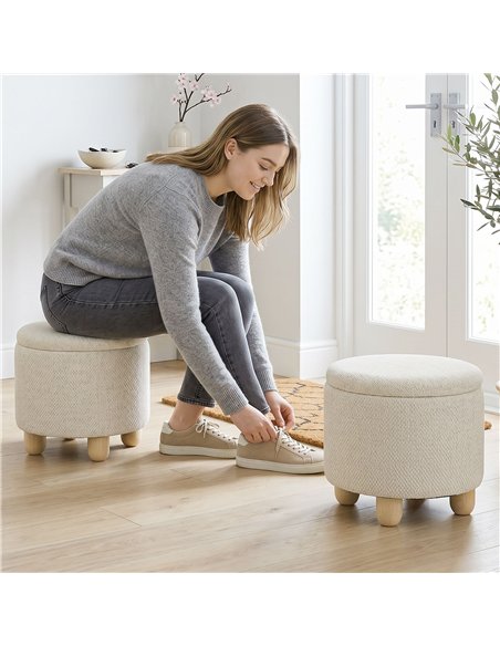 HOMCOM Storage Sitting Bench with Lid, Round Storage Ottoman with Rubberwood Legs, Beige - pic 209023 | FastDaddyshop