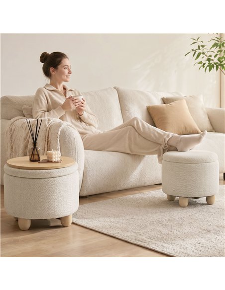 HOMCOM Storage Sitting Bench with Lid, Round Storage Ottoman with Rubberwood Legs, Beige - pic 209024 | FastDaddyshop