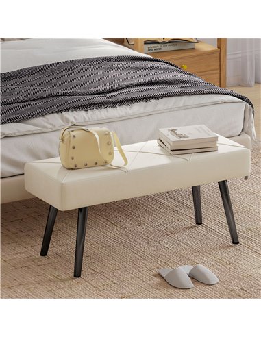 HOMCOM Upholstered Hallway Bench, End of Bed Bench with X-Shape Design and Steel Legs, Cream