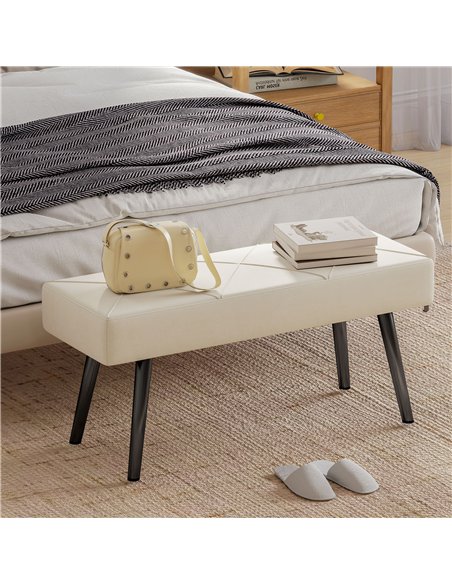 HOMCOM Upholstered Hallway Bench, End of Bed Bench with X-Shape Design and Steel Legs, Cream - pic 209026 | FastDaddyshop