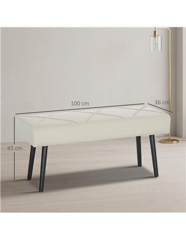 HOMCOM Upholstered Hallway Bench, End of Bed Bench with X-Shape Design and Steel Legs, Cream