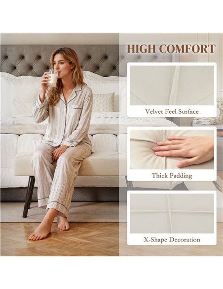 HOMCOM Upholstered Hallway Bench, End of Bed Bench with X-Shape Design and Steel Legs, Cream - pic 209028 | FastDaddyshop