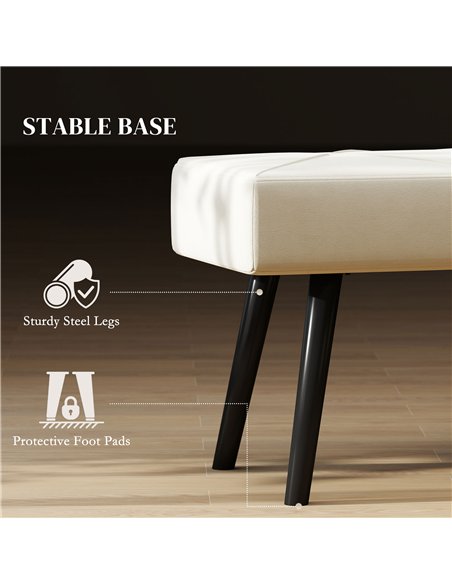 HOMCOM Upholstered Hallway Bench, End of Bed Bench with X-Shape Design and Steel Legs, Cream - pic 209029 | FastDaddyshop