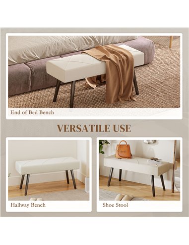 HOMCOM Upholstered Hallway Bench, End of Bed Bench with X-Shape Design and Steel Legs, Cream