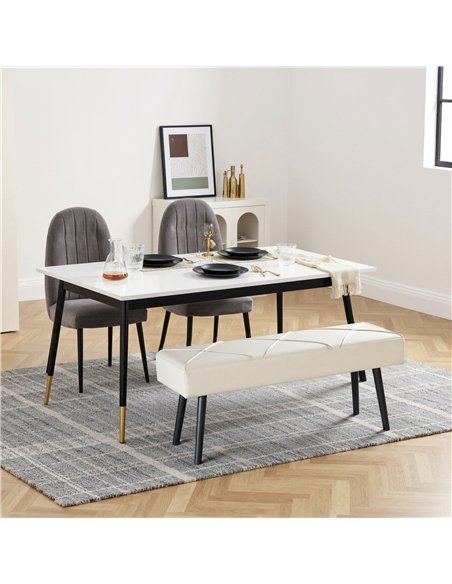 HOMCOM Upholstered Hallway Bench, End of Bed Bench with X-Shape Design and Steel Legs, Cream - pic 209031 | FastDaddyshop