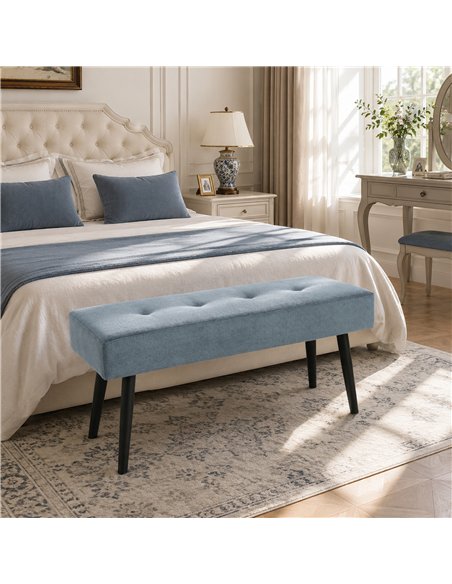 HOMCOM Upholstered Bedroom Entryway Bench, Modern Corduroy Tufted End of Bed Bench with Padded Seat and Steel Legs, Blue - pic 209035 | FastDaddyshop