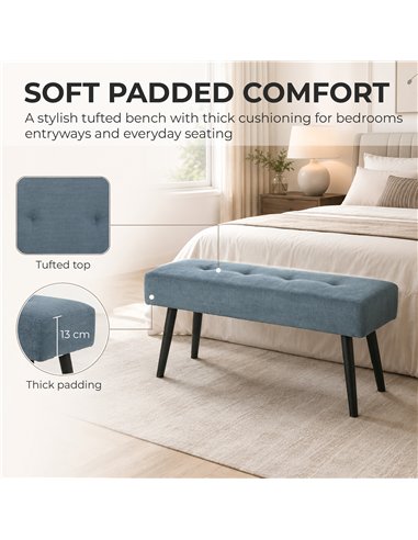 HOMCOM Upholstered Bedroom Entryway Bench, Modern Corduroy Tufted End of Bed Bench with Padded Seat and Steel Legs, Blue