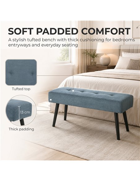 HOMCOM Upholstered Bedroom Entryway Bench, Modern Corduroy Tufted End of Bed Bench with Padded Seat and Steel Legs, Blue - pic 209037 | FastDaddyshop