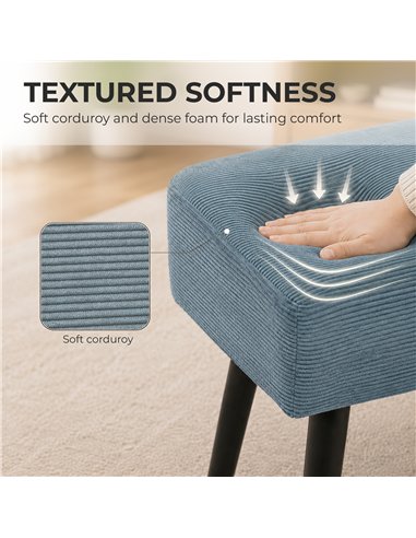 HOMCOM Upholstered Bedroom Entryway Bench, Modern Corduroy Tufted End of Bed Bench with Padded Seat and Steel Legs, Blue