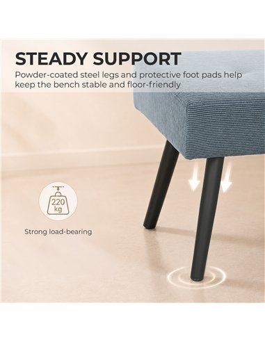 HOMCOM Upholstered Bedroom Entryway Bench, Modern Corduroy Tufted End of Bed Bench with Padded Seat and Steel Legs, Blue