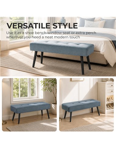 HOMCOM Upholstered Bedroom Entryway Bench, Modern Corduroy Tufted End of Bed Bench with Padded Seat and Steel Legs, Blue
