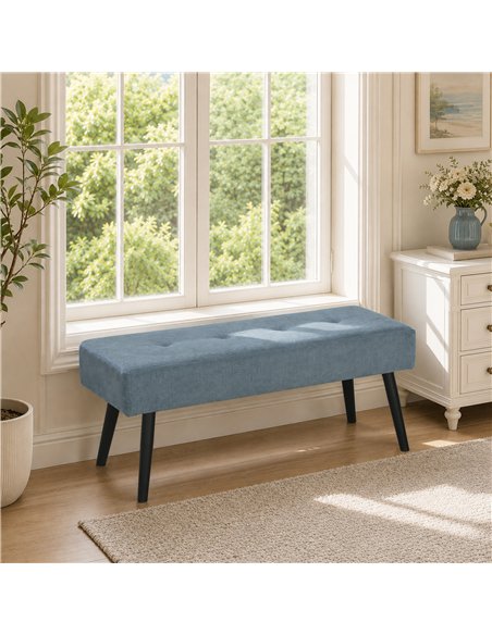 HOMCOM Upholstered Bedroom Entryway Bench, Modern Corduroy Tufted End of Bed Bench with Padded Seat and Steel Legs, Blue - pic 209042 | FastDaddyshop