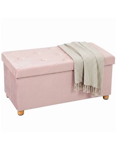 HOMCOM Velvet Upholstered Foldable Ottoman Footrest, Storage Ottoman Bench with Wood Legs for Living Room, Pink