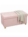 HOMCOM Velvet Upholstered Foldable Ottoman Footrest, Storage Ottoman Bench with Wood Legs for Living Room, Pink