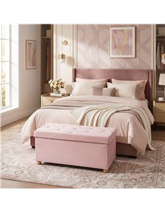 HOMCOM Velvet Upholstered Foldable Ottoman Footrest, Storage Ottoman Bench with Wood Legs for Living Room, Pink 2
