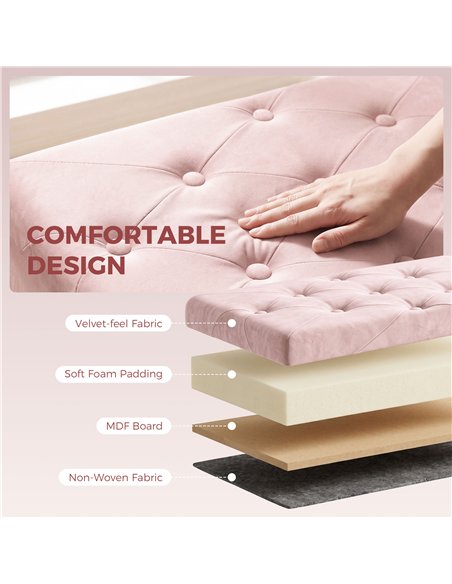 HOMCOM Velvet Upholstered Foldable Ottoman Footrest, Storage Ottoman Bench with Wood Legs for Living Room, Pink - pic 209047 | FastDaddyshop