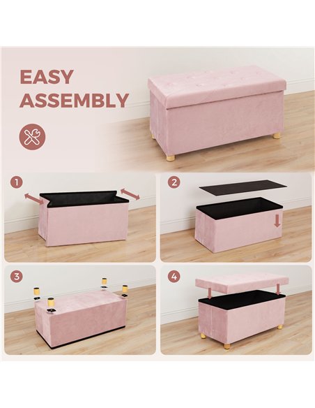 HOMCOM Velvet Upholstered Foldable Ottoman Footrest, Storage Ottoman Bench with Wood Legs for Living Room, Pink - pic 209048 | FastDaddyshop
