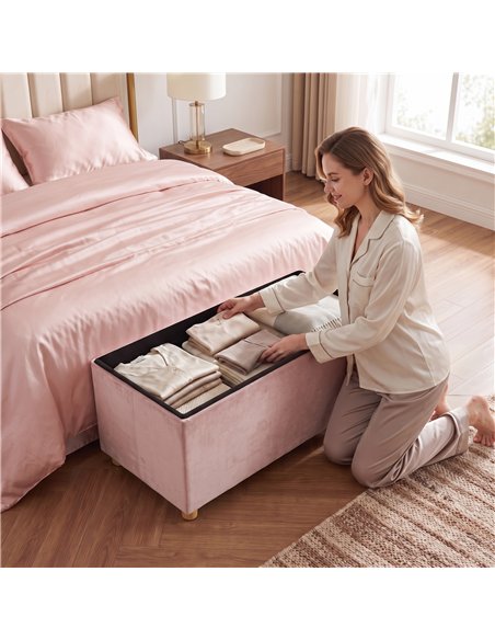 HOMCOM Velvet Upholstered Foldable Ottoman Footrest, Storage Ottoman Bench with Wood Legs for Living Room, Pink - pic 209050 | FastDaddyshop