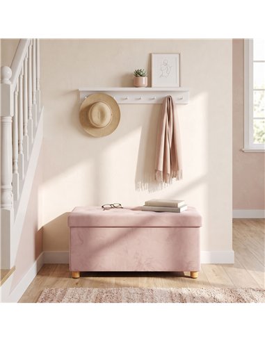 HOMCOM Velvet Upholstered Foldable Ottoman Footrest, Storage Ottoman Bench with Wood Legs for Living Room, Pink