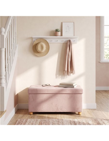 HOMCOM Velvet Upholstered Foldable Ottoman Footrest, Storage Ottoman Bench with Wood Legs for Living Room, Pink - pic 209051 | FastDaddyshop