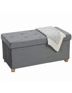 HOMCOM Velvet Upholstered Foldable Ottoman Footrest, Storage Ottoman Bench with Wood Legs for Living Room, Grey