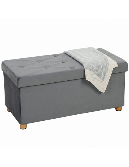 HOMCOM Velvet Upholstered Foldable Ottoman Footrest, Storage Ottoman Bench with Wood Legs for Living Room, Grey - pic 209052 | FastDaddyshop