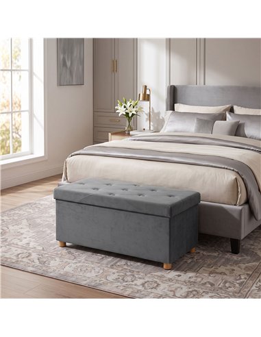 HOMCOM Velvet Upholstered Foldable Ottoman Footrest, Storage Ottoman Bench with Wood Legs for Living Room, Grey