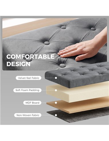 HOMCOM Velvet Upholstered Foldable Ottoman Footrest, Storage Ottoman Bench with Wood Legs for Living Room, Grey
