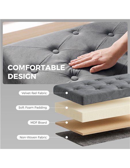 HOMCOM Velvet Upholstered Foldable Ottoman Footrest, Storage Ottoman Bench with Wood Legs for Living Room, Grey - pic 209056 | FastDaddyshop
