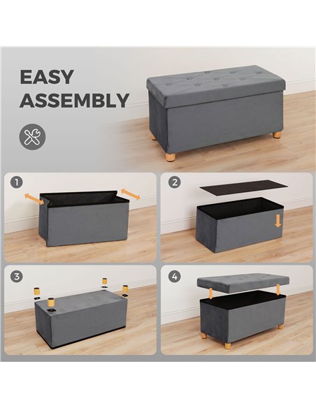 HOMCOM Velvet Upholstered Foldable Ottoman Footrest, Storage Ottoman Bench with Wood Legs for Living Room, Grey - pic 209057 | FastDaddyshop