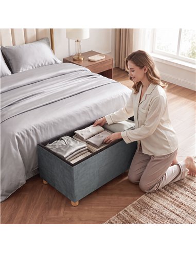 HOMCOM Velvet Upholstered Foldable Ottoman Footrest, Storage Ottoman Bench with Wood Legs for Living Room, Grey