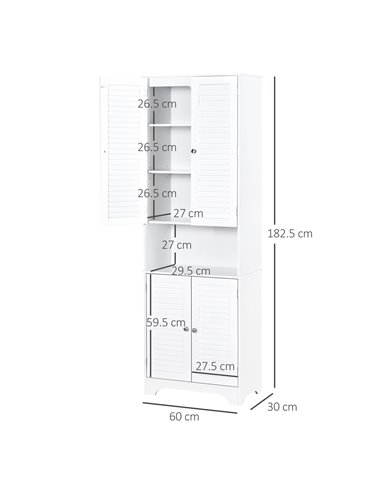 HOMCOM MDF Freestanding 6-Tier Bathroom Storage Cabinet, White