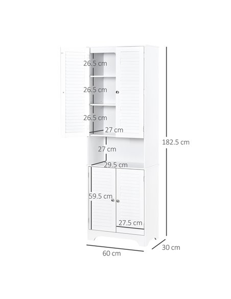 HOMCOM MDF Freestanding 6-Tier Bathroom Storage Cabinet, White - pic 20906 | FastDaddyshop