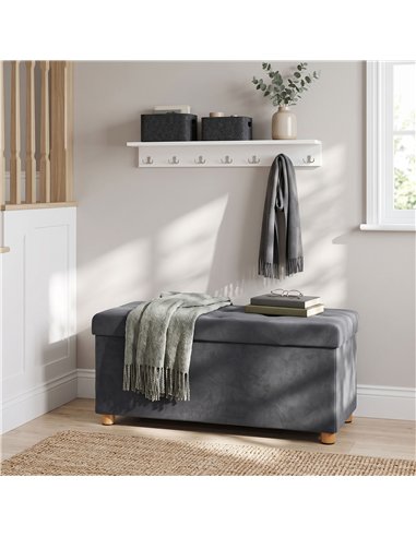HOMCOM Velvet Upholstered Foldable Ottoman Footrest, Storage Ottoman Bench with Wood Legs for Living Room, Grey