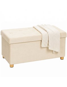 HOMCOM Velvet Upholstered Foldable Ottoman Footrest, Storage Ottoman Bench with Wood Legs for Living Room, Cream White